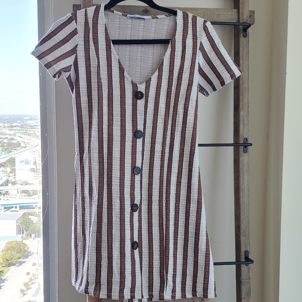 ZARA Cream and Brown Buttoned Dress
